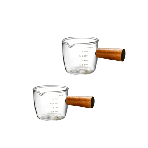 DDFF EZ APPLE Single Spout Espresso Shot Glass Espresso Glass 75 ml Carafe Shot Glass Measuring Cup Mini Milk Glass Cup with Handle for Milk Coffee Espresso Making, 2pcs set (75ML*2)