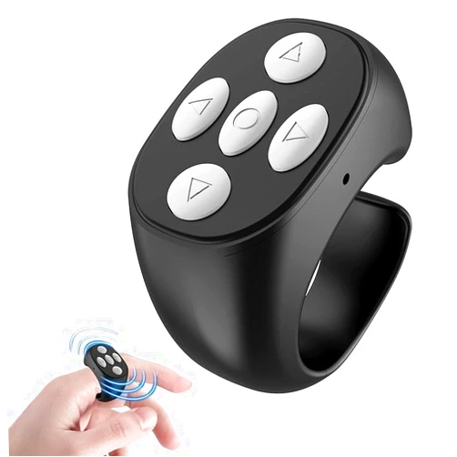 CHAOFLIGHT New Wireless Bluetooth Remote Control, Video Scrolling Ring Remote Control Page Turner Bluetooth Ring Scroller, Scrolling Rings Rechargeable Camera Video Remote (Black)