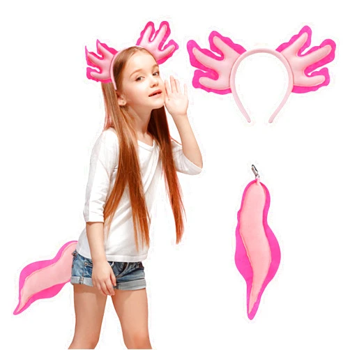 Creatoy Axolotl Toys, Axolotl Costume Kids Animal Headband with Tail for Girls Boys Dress Up Christmas Birthday Party Favors