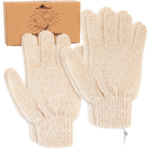 myHomeBody Shower Gloves, Bath Gloves for Shower Exfoliating, Exfoliating gloves for body, Dead Skin Exfoliating Glove, Exfoliating Bath Gloves, Shower Gloves Exfoliating for Women, Beige, 2 Pairs