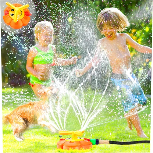 AugToy Water Sprinkler for Kids Toddlers Sprinklers with Roating Spray Nozzles Attaches Garden Water Hose Outdoor Play Outside Toys 1-3 2-4 Summer Backyard Lawn Game Yard Water Toy for Kids 3-5 4-8 Boy Girl