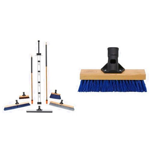 SWOPT Garage Kit — Includes 48” and 60” Wooden Handles, Smooth Surface Push Broom & 10” Premium Multi-Surface Scrub Brush Head
