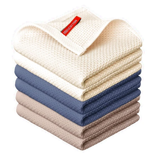 Artoid Mode 100% Cotton Beige Brown Dark Grey Waffle Weave Kitchen Dish Cloths, 12x12 Inch Ultra Soft Absorbent Quick Drying Kitchen Dish Towels Set of 6, Multicolor