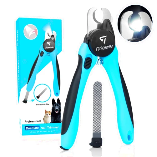 IToleeve LED Dog Nail Clipper with Light, Illuminates Nails or Bloodline for Safe and Easy Trimmers, Extra Sharp for Thick Nails, Quick Sensor, Avoid Over Cutting Toenail, for Cats & Dogs