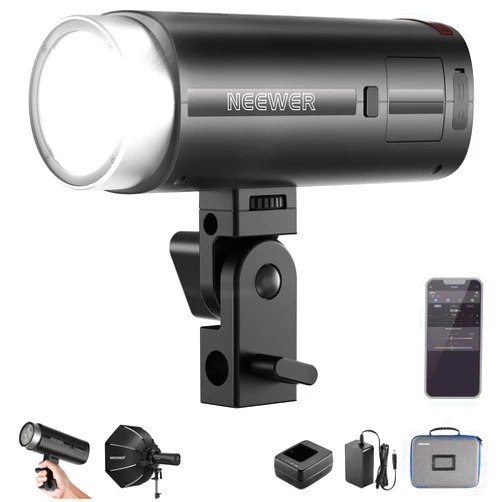 NEEWER Q200 200Ws 2.4G TTL Outdoor Studio Flash Strobe with App Control,1/8000 HSS, 3200mAh Battery Powered Photography Monolight Speedlite 10W Modeling Lamp/750 Full Power Flash/0.01~1.5s Recycle