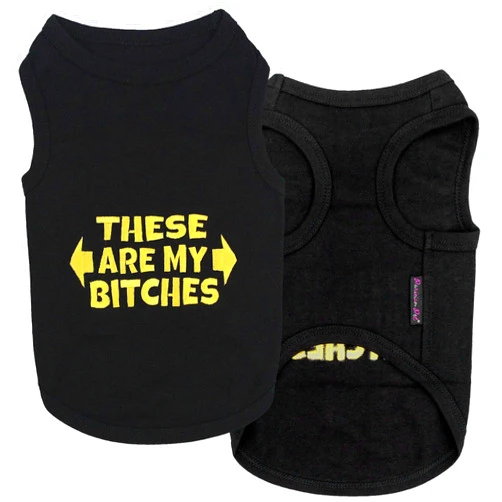 Parisian Pet Dog Tshirt - Embroidered “ These are My B*tches “ Dog Shirt - 100% Cotton and Lightweight Dog Clothes - Sleeveless Dog Tee Shirts - Machine Washable Dog Shirts for Small Dogs - S