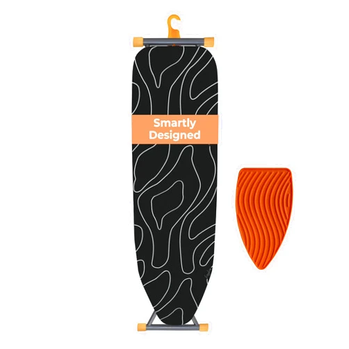 happhom Ironing Board, Compact and Space Saver Patented Ironing Board with Extra Thick Heavy Duty Padded Cover, Height Adjustable, Easy Storage with Smart Hanger and Lightweight Design, Black (13x43)