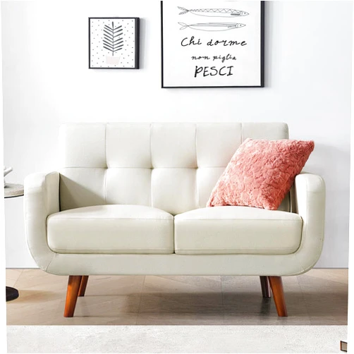 Husbedom 51 Inches Loveseat Sofa, Mid-Century Modern Mini Couch with Tufted Back for Small Living Room, Bedroom,Apartment, Dorm,Track Arms, Wooden Legs, Easy Assembly, Beige