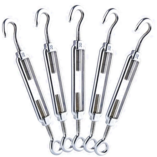 Eyourlife 5 PCS 304 Stainless Steel Turnbuckle Hook, Heavy Duty Shade Sail Hardware Adjustable Wire Rope Tensioner (M5, Hook & Eye)