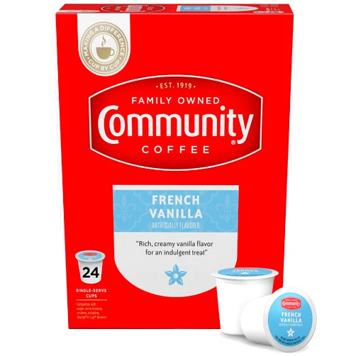 Community Coffee Medium Roast Single Serve Box, French Vanilla Flavored, 24 Count