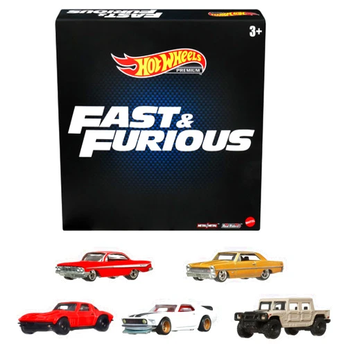 Hot Wheels Cars, Premium Fast & Furious 1:64 Scale 5-Pack Die-Cast Toy Cars for Collectors, HKF07