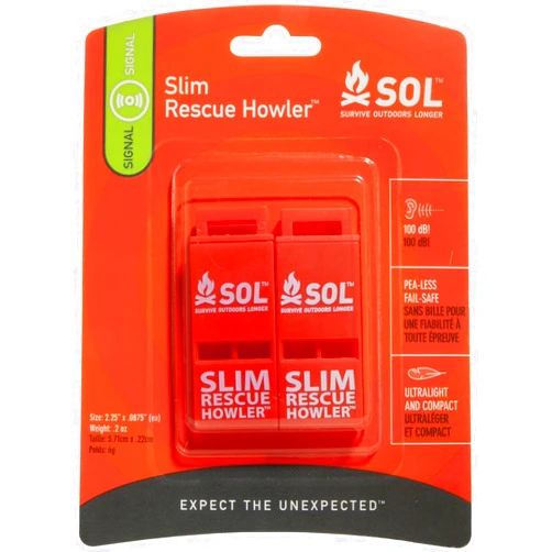 Adventure S.O.L. Survive Outdoors Longer Slim Rescue Howler Whistle (2-Count), Orange, Model:AD0010