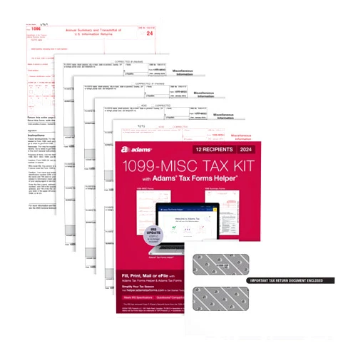 Adams 2024 1099 MISC Kit for 12 Recipients, 4 Part Laser 1099 Forms, 3 1096 Forms, Self Seal Envelopes & Access to Adams Tax Forms Helper (1009309)