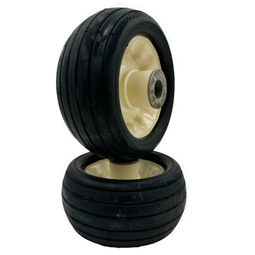 Hoosier Wheel Set of 2-6.25x3 Ribbed Flat Free Tire Assembly - Compatible with Toro 63-8400