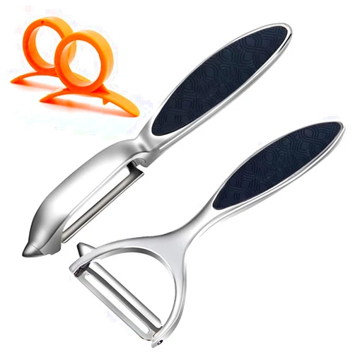 Leaflai Vegetable Peeler, Potato Peelers for Kitchen Stainless Steel Multi-function Set Fruit Peeler For Kitchen and Household Tools Y & I Shape Swivel Blades with ​2 Orange Citrus Peelers