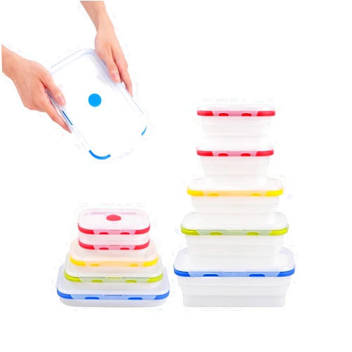 ECOBERI Collapsible Silicone Food Storage Containers, BPA Free, Microwave, Freezer and Dishwasher Safe, Lunch, Meal Prep, Travel, Space-Saving, Set of 4 (Assorted Colors, Assorted Sizes-5pc)