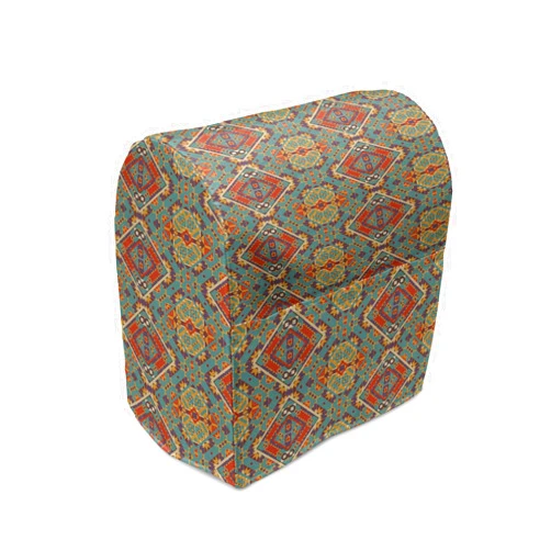 Ambesonne Turquoise Stand Mixer Cover, Indigenous Art Drawing Folk Tile Tribal, Kitchen Appliance Organizer Bag Cover with a Pocket, 6-8 Quarts, Turquoise and Orange