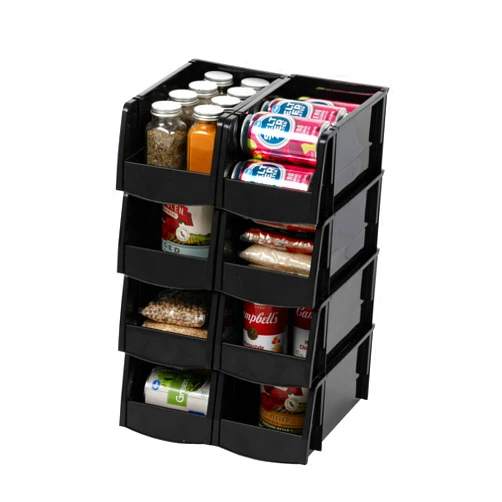 IRIS USA Plastic Shelf Bins Stackable Open Front Storage Bins Plastic Hanging Organizer Bin Caddy Basket for Hardware Crafts, Small Parts, Nuts and Bolts, Tool Storage - Medium Black 8 Pack
