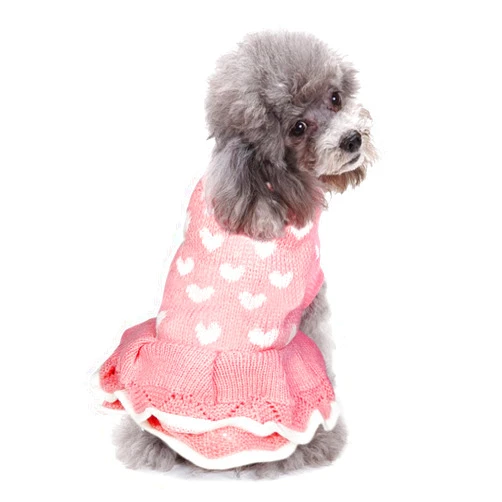CHBORLESS Dog Sweater Puppy Dress: Warm Pet Small Dogs Clothes Winter Dog Heart Sweater Doggy Sweatshirt Doggie Coat Cat Clothing Kitten Dresses (Pink1, X-Large)