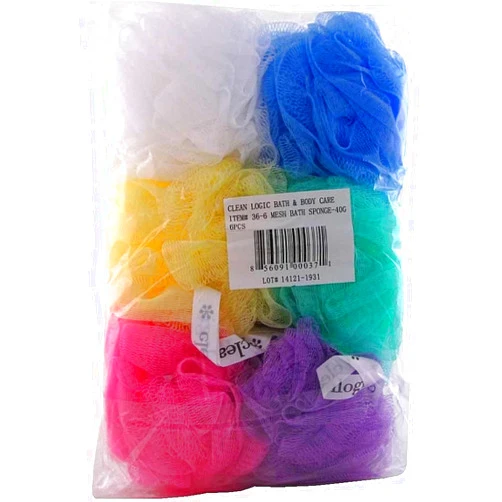 Cleanlogic Clean Logic Mesh Bath Sponge 40G (6 Pieces) Assorted Colors