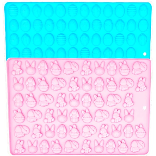 KBTBAK 2 Pack Silicone Chocolate Molds, Mini Easter Bunny/Easter Egg Molds for Candy, Jelly, Cookie, Cake Decoration(Easter Bunny/Easter Egg)