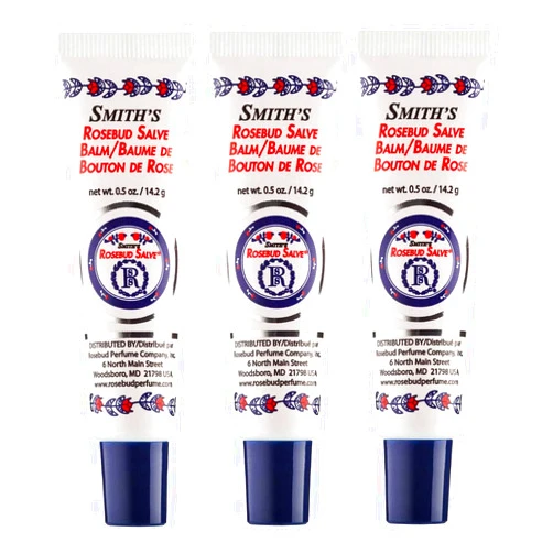 Rosebud Perfume Co. Original Rosebud Salve Tube Three Pack - Moisturizes and Protects Lips - Soothes Irritation and Dry Skin - 3 x 0.5 oz Tubes