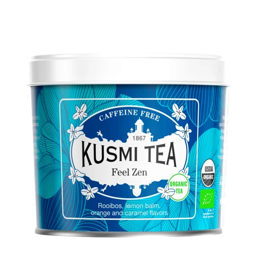 Kusmi Tea - Feel Zen - Organic Herbal Tea Blend of Rooibos with Notes of Apple, Lemon, Orange & Caramel - Caffeine Free Tea - Loose Leaf Tea - Tin Box of 3.5 oz - Quantity for about 50 cups