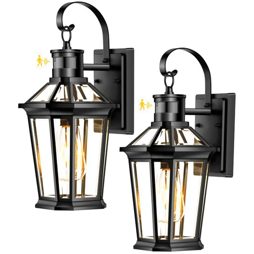 VIANIS Motion Sensor Outdoor Wall Lantern, Black Waterproof Dusk to Dawn LED Exterior Wall Sconce, Anti-Rust Aluminum Modern Outside Porch Light Wall Mount for House, Garage, Entryway 2 Pack