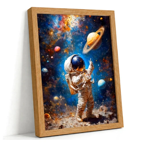 Brevicasa Framed Astronaut Boys Canvas Wall Art Whimsical Astronaut Wall Decor Picture Child Outer Space Travel Poster Print Painting for Teen Boys Room Living Room Bedroom Artwork Home Decoration