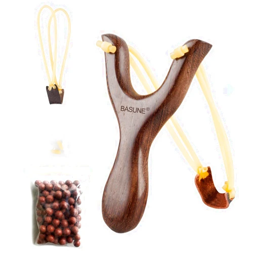 BASUNE Solid Wooden Slingshot Toys with Classic Construction Hunting Slingshot for Catapult Game, Outdoor, Hunting-for Kids/Children/Adult