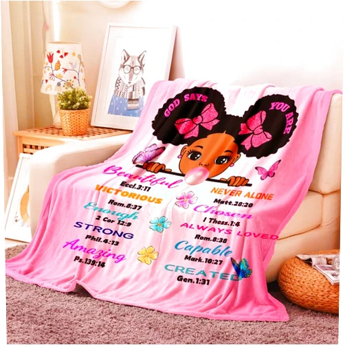 GRAT TIOC Girls Christian Positive Affirmations Throw Blanket,Black Girl Magic Blanket 40x50,Black Girl Blankets for Girls Bed, Couch and Sofa Bedroom Decor