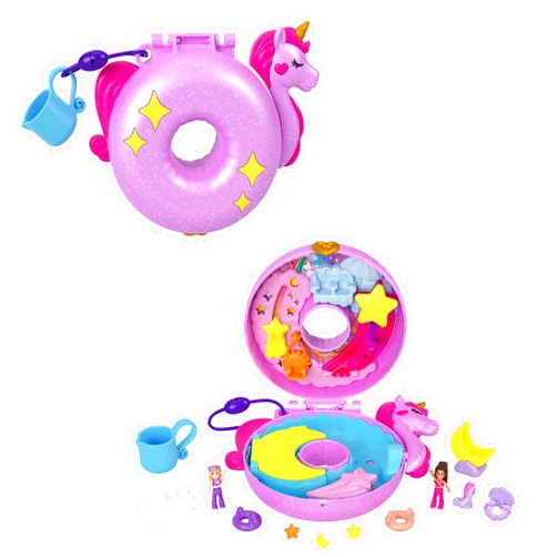 Polly Pocket Sparkle Cove Adventure Unicorn Floatie Compact Playset with 2 Micro Dolls & 12 Accessories, Including 2 with Color Change