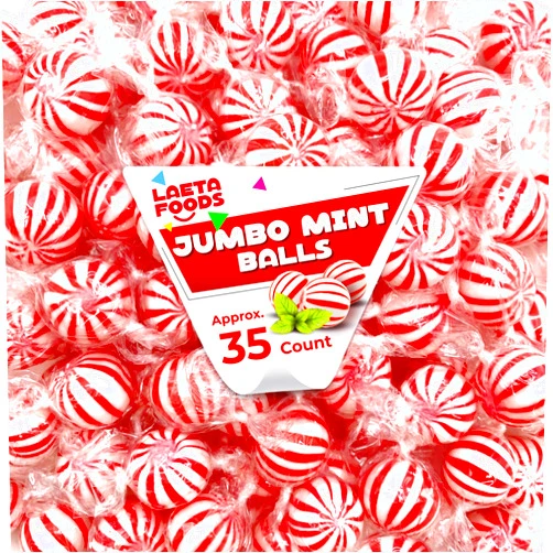 LAETAFOOD Jumbo MInt Balls Hard Candy, Individually Wrapped (1 Pound Bag - Approx. 35 Count)
