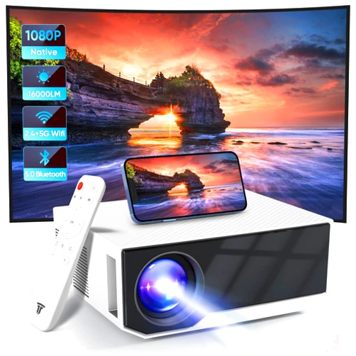 ZDK Projector with WiFi and Bluetooth,16000lumens Portable Mini Projector,Native Full HD 1080P Outdoor Movie Projector,Smart Projector Compatible with Android/iOS/Windows/TV Stick（pink）