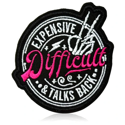 MEIHKBEC Expensive Difficult and Talks Back Patch Funny Skeleton Sarcastic Embroidered Patches for Backpack, Hat, Jackets, Iron On Sew On, Uniform DIY Embroidery PVC Patches Gift Accessories for Him Her 3 Inch