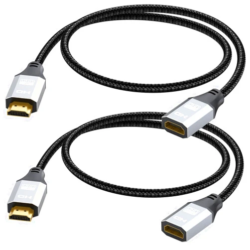 URELEGAN 4K HDMI Extension Cable 2-Pack, Short HDMI Extender 1FT 4K@60Hz Braided,Shielded HDMI 2.0 Male to Female Cord Adapter Compatible with Roku TV Stick PS5 PS4 Xbox Laptop PC Google Chromecast Wii U HDTV