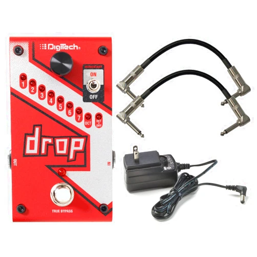 Digitech DROP Compact Polyphonic Drop Tune Pitch Shift Pedal with Momentary Latch Switching and True Bypass with Electronic Power Supply and Patch Pedal Cable