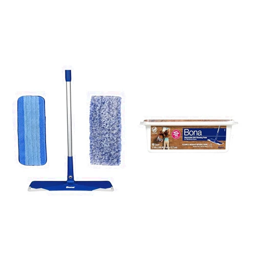 Bona Premium Microfiber Floor Mop for Dry and Wet Floor Cleaning + Bona Hardwood Floor Disposable Wet Cleaning Pads - 12 Pack