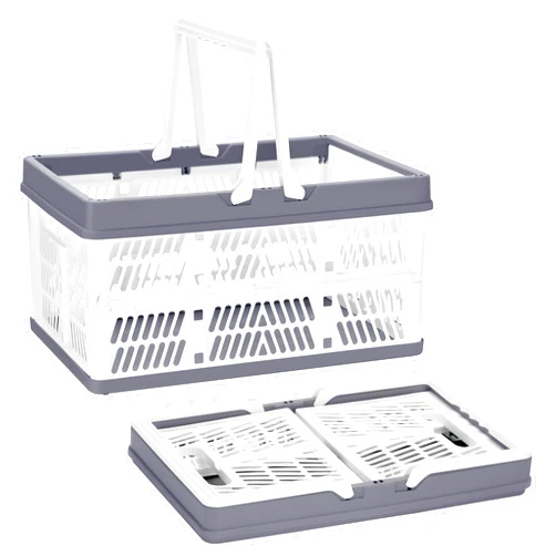 Carperipher Plastic Storage Crate, 2-Pack Collapsible Crate for Storage Stacking Folding Storage Basket, Collapsible Shopping Basket,Car Basket, Milk Crate with Handles for Kitchen, Bathroom, 15L