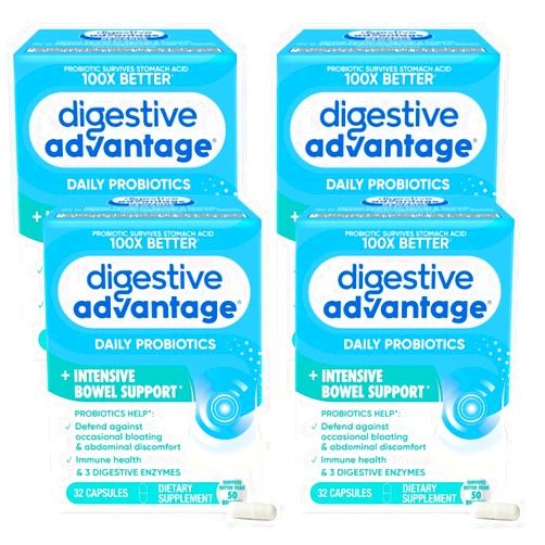 Digestive Advantage Intensive Bowel Support Probiotic Defends Against Gas & Bloating, 32 Count Capsules (4 Pack)