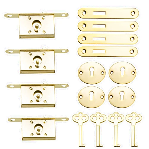 LC LICTOP Decorative Cabinet Lock Cylinder Antique Lock Jewelry Case Lock Replacement for Drawer Cupboard Furniture Wood Boxes - Elegant Gold - 4Sets