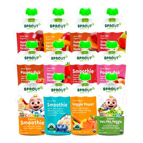 Sprout Organic Baby Food, Stage 2 Pouches, 12 Flavor Fruit Veggie & Grain Variety Sampler, 3.5 Oz (Pack of 12)