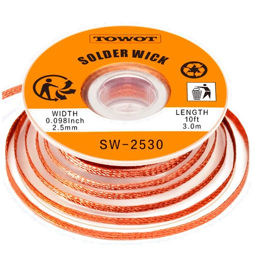TOWOT Solder Wick Braid With Flux No-Clean Electronic, Desoldering Wick Braid Remover.Desolder Soldering 2.5mm W 0.10'' L 9.8'