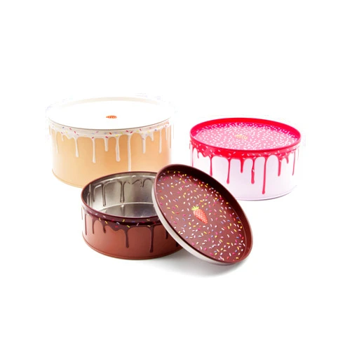 Suck UK - Cake Storage Tin | Set of 3 | Biscuit Tins | Kitchen Set | Storage | Cake Container | Stacking Round Tins | Nesting Containers | Tin Box 3 Colours Included