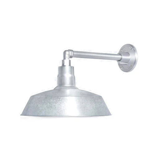 HTM LIGHTING SOLUTIONS 14in. Galvanized Outdoor Gooseneck Barn Light Fixture with 13in. Long Extension Arm - Wall Sconce Farmhouse, Vintage, Antique Style - UL Listed - 9W 900lm A19 LED Bulb (5000K Cool White)