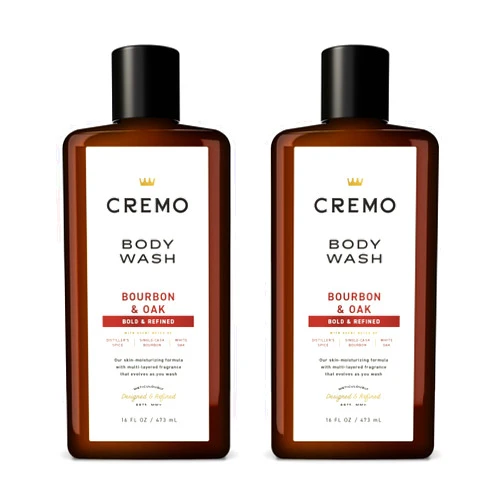 Cremo Rich-Lathering Bourbon & Oak Body Wash, A Sophisticated Blend of Distillers Spice,16 Fl Oz (2-Pack), Packaging may vary