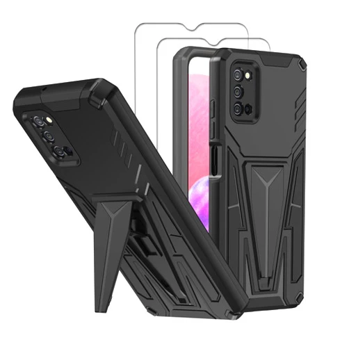 Rebex for Samsung Galaxy A03S Case, Kickstand Case Cover with Screen Protector Shockproof Hard & Soft Togh Body Armor Protective for Galaxy A03S (Black)