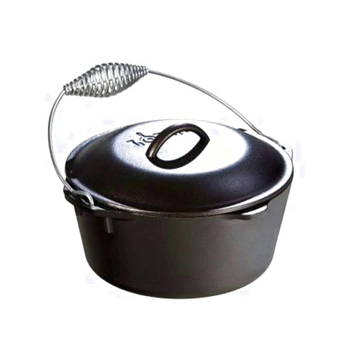 Lodge 5 Quart Pre-Seasoned Cast Iron Dutch Oven with Lid - Wire Bail Handle for Easy Transfer from Cooking Surface to Table - Use in the Oven, on the Stove, on the Grill or over the Campfire - Black