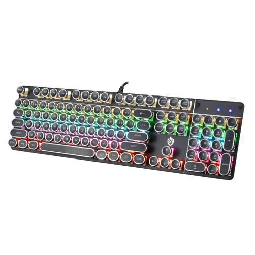 FASTDISK USB LED Backlit Retro Typewriter Mechanical Keyboard -Blue Switch - Round Keycaps -104 Keys Vintage Inspired Steampunk Gaming Keyboard–Mechanical Gaming Keyboard for PC/Mac/Gamer/Typ (Black)