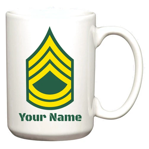 Carpe Diem Designs U.S. Army Customizable Rank Insignia Drinkware Ceramic Coffee/Cocoa Mug and Mason Jars, Made in the U.S.A. (E7, 15 Oz)